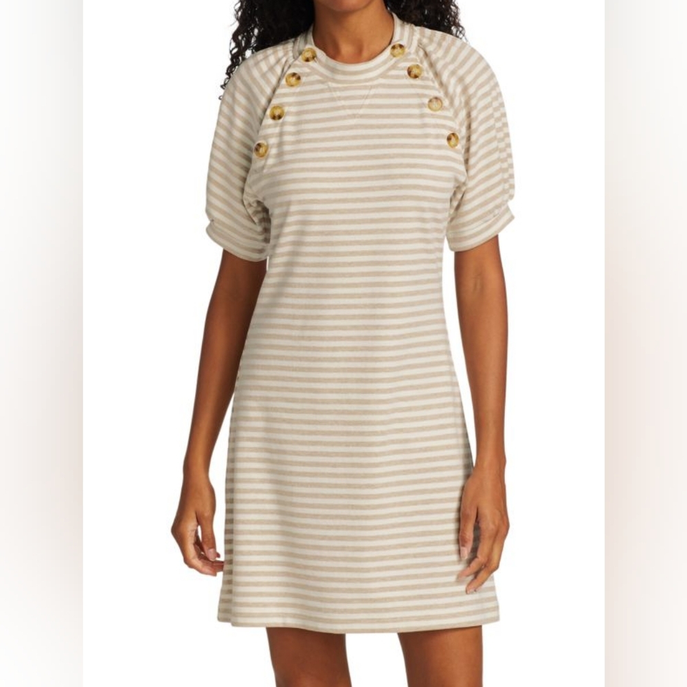 Derek Lam Karli Sesame Sweatshirt Puff Sleeve Dress Large
